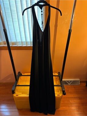 Talbots Black Halter Maxi Dress with V-Neck